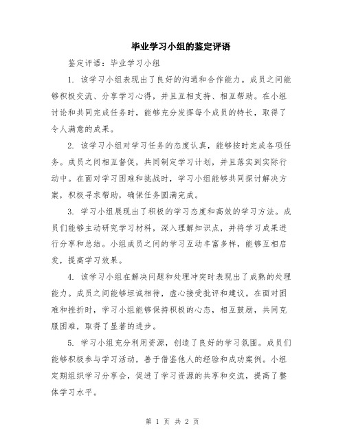 毕业学习小组的鉴定评语