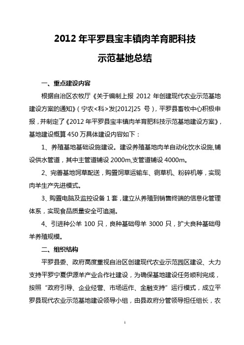 2012年平罗县宝丰镇肉羊育肥科技示范基地总结