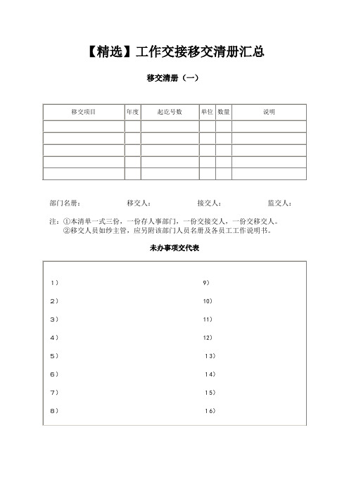 【精选】工作交接移交清册汇总