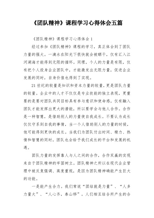 《团队精神》课程学习心得体会五篇