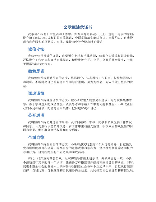 公示廉洁承诺书