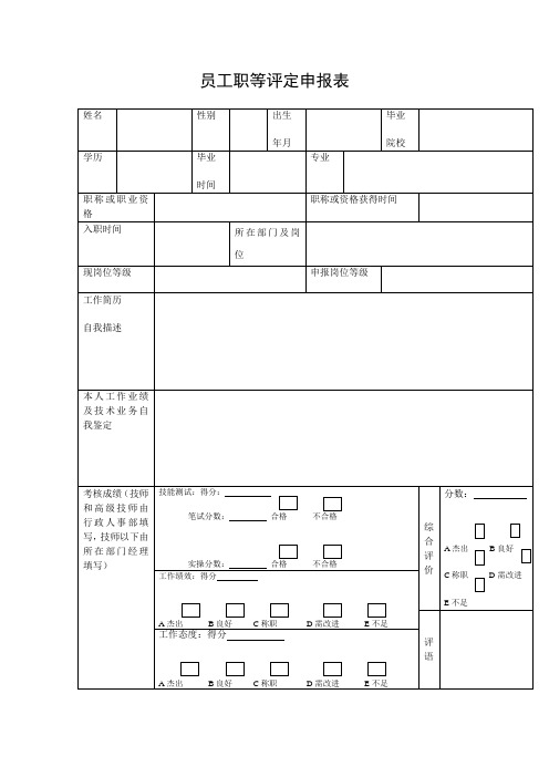 员工职等评定申报表