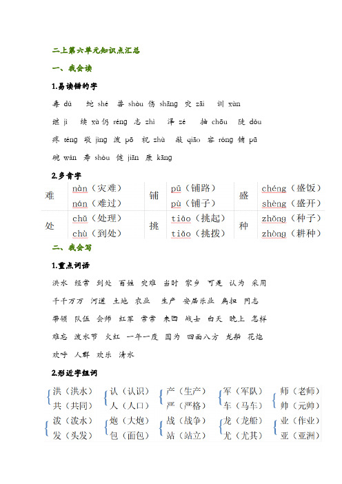 部编版小学二年级语文上册第六单元知识点汇总