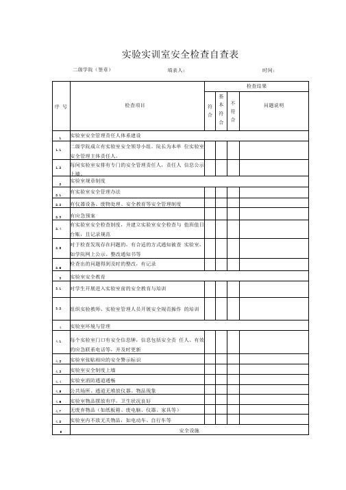 实验实训室安全检查自查表