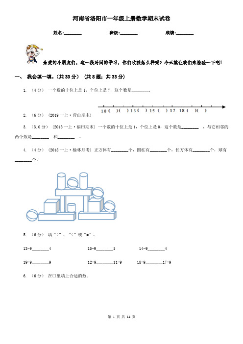 河南省洛阳市一年级上册数学期末试卷