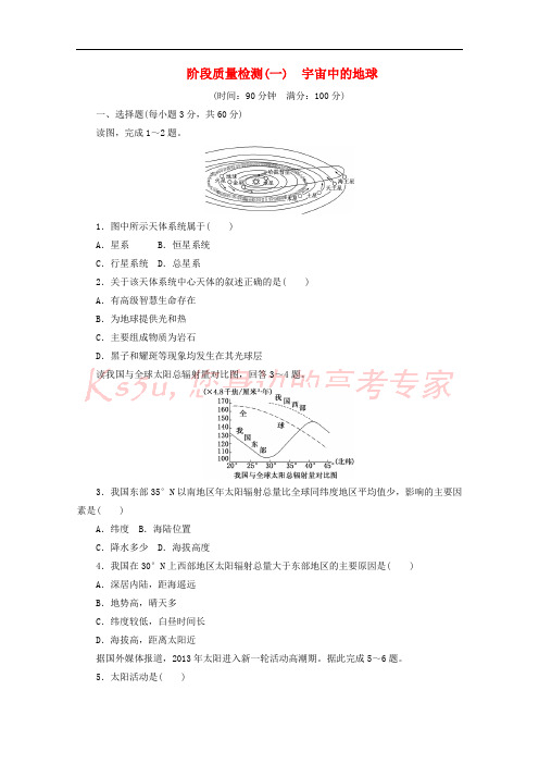 2017-2018学年高中地理 第一章 宇宙中的地球 检测(一)宇宙中的地球 中图版必修1