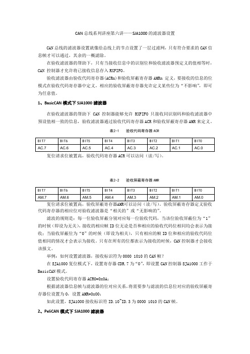 CAN总线系列讲座第六讲 ——SJA1000的滤波器设置