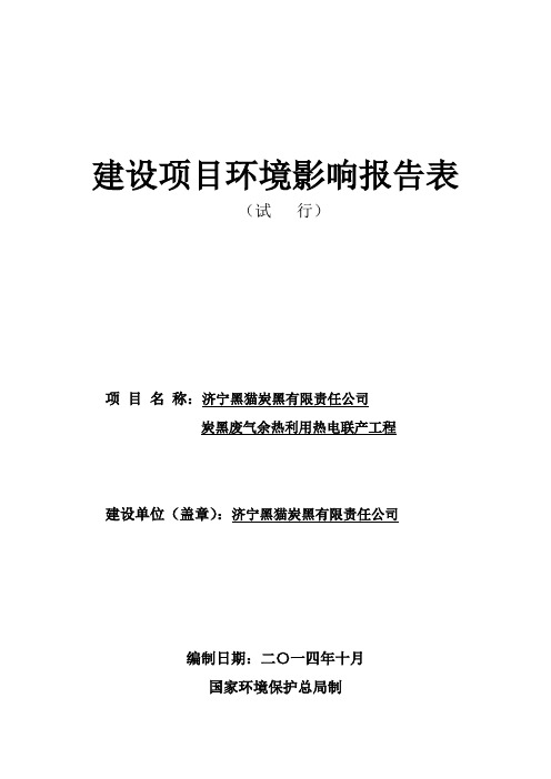 济宁黑猫炭黑有限责任公司炭黑废气余热利用热电联产工程环境影响报告表