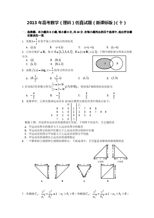 2013年高考数学(理科)仿真试题(十)