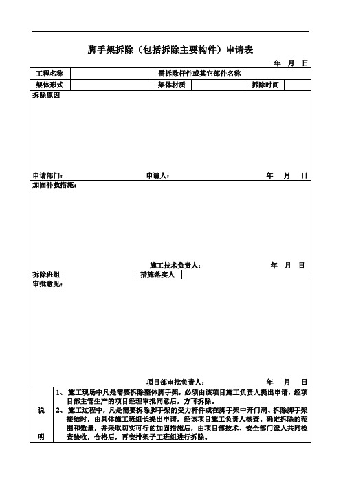 脚手架拆除申请表资料整理