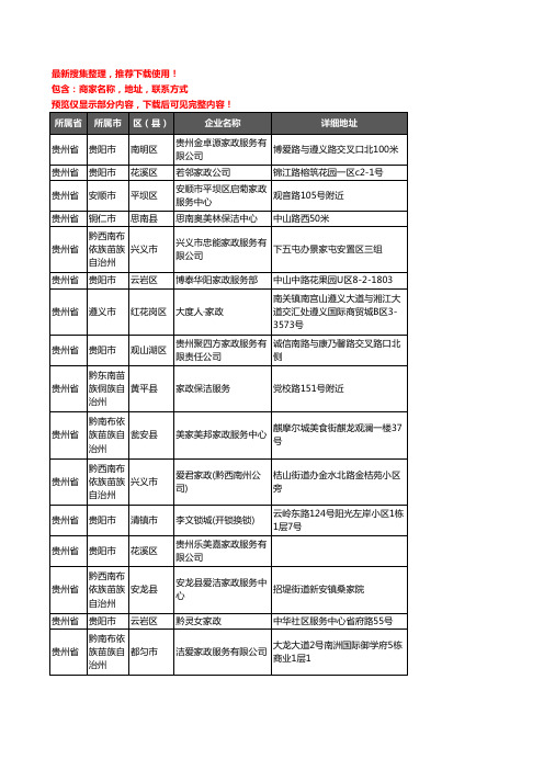 新版贵州省家政企业公司商家户名录单联系方式地址大全529家