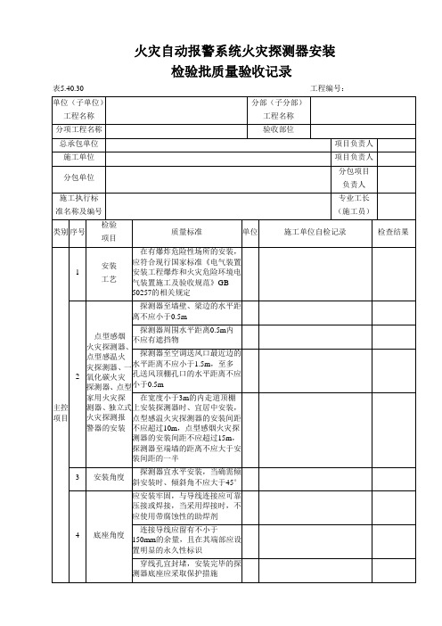 火灾自动报警系统火灾探测器安装检验批质量验收记录