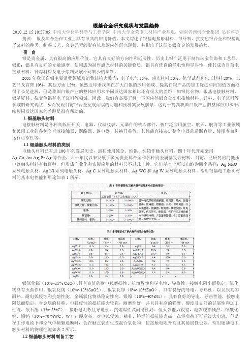 银基合金研究现状与发展趋势