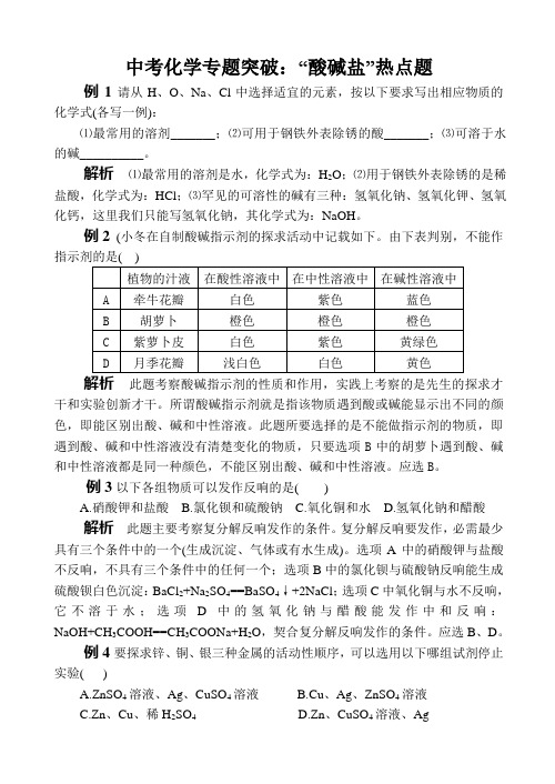 中考化学专题突破：“酸碱盐”热点题