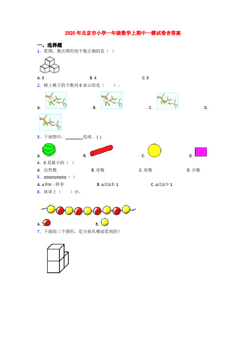 2020年北京市小学一年级数学上期中一模试卷含答案