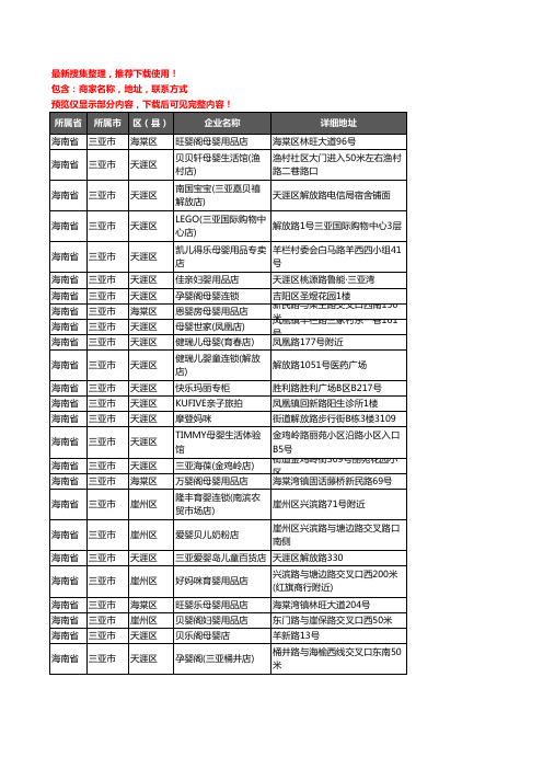 新版海南省三亚市母婴店企业公司商家户名录单联系方式地址大全77家