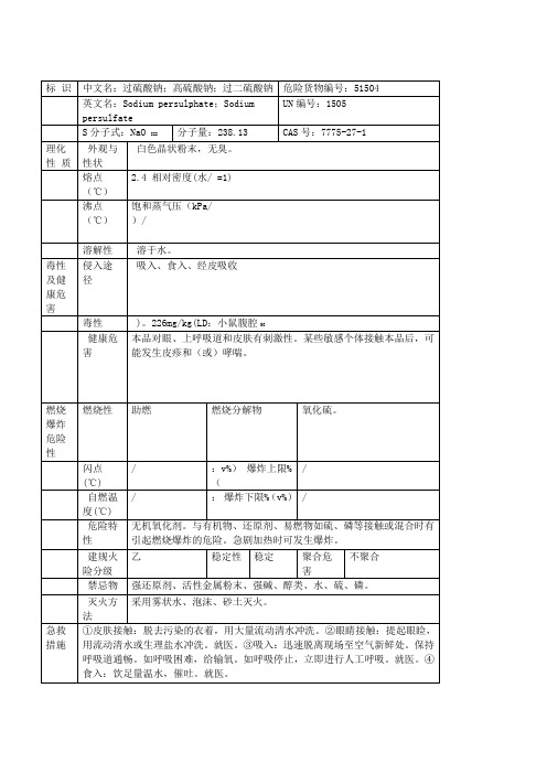 过硫酸钠的理化性质及危险特性(表-)