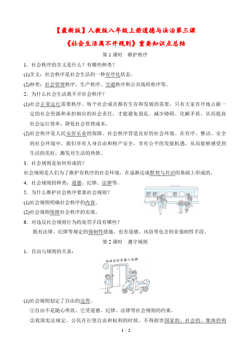 【最新版】人教版八年级上册道德与法治第三课《社会生活离不开规则》重要知识点总结