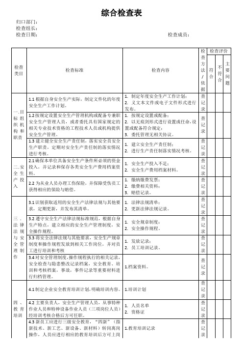 综合检查表