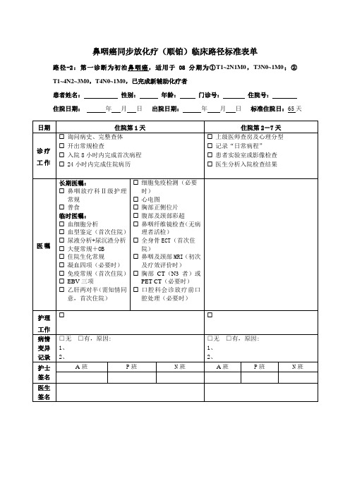 鼻咽癌同步放化疗(顺铂)临床路径标准表单