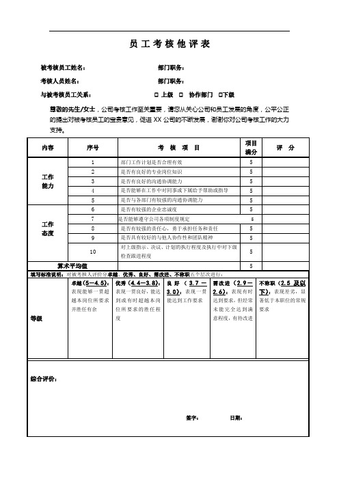 360度员工考核他评表 2