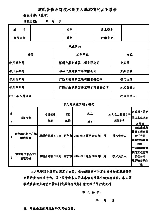 建筑装修装饰业绩证明表