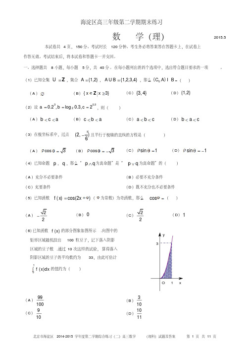 2015海淀区高三二模数学(理)试题及答案