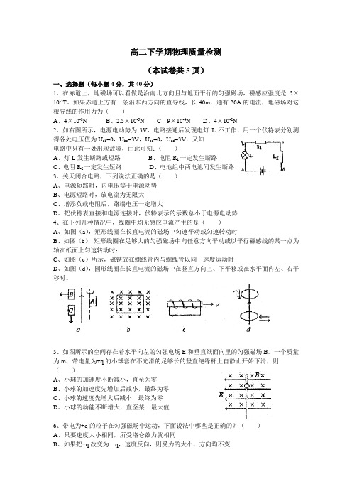 高二下学期物理质量检测(附答案)