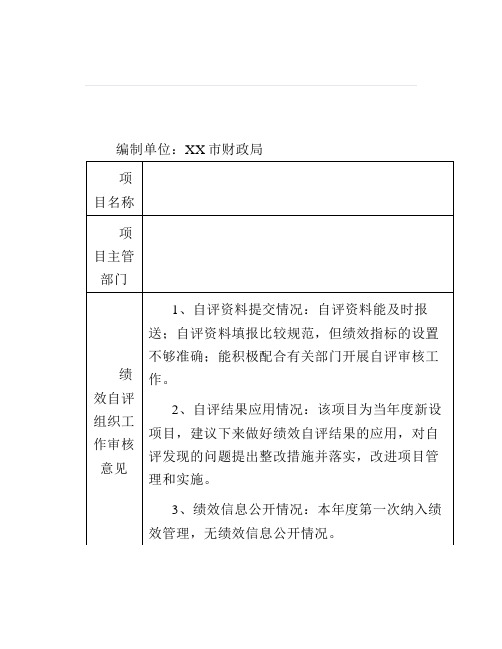 财政预算绩效自评抽查审核意见表