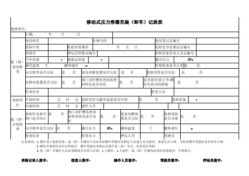 移动式压力容器槽车充装(卸车)记录