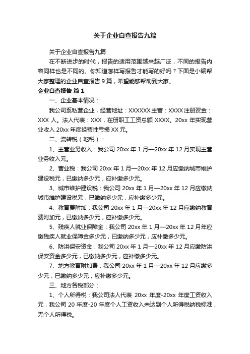 关于企业自查报告九篇