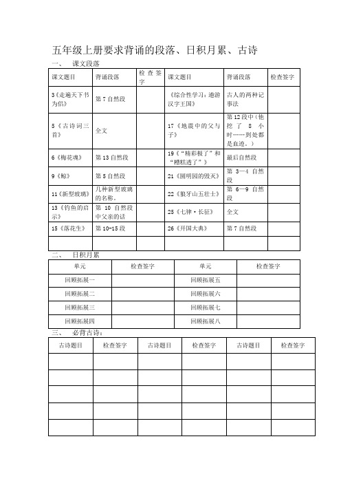 五年级上册要求背诵的段落