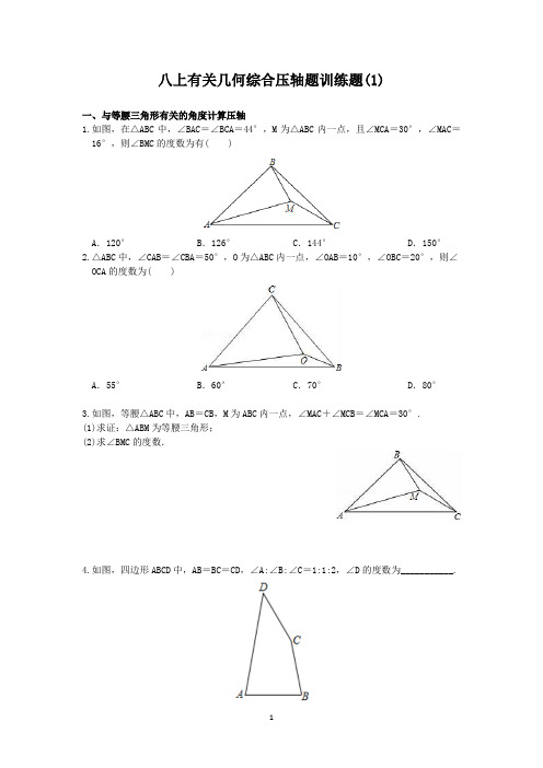 八上有关几何综合压轴题训练题(1)