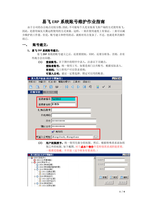 易飞ERP系统账号维护作业指南