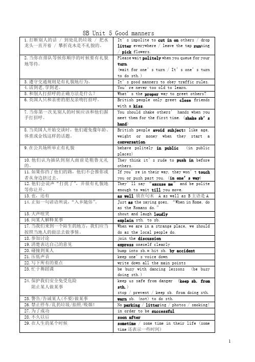 牛津译林版英语8BUnit5复习短语总结(含默写纸)(八年级)