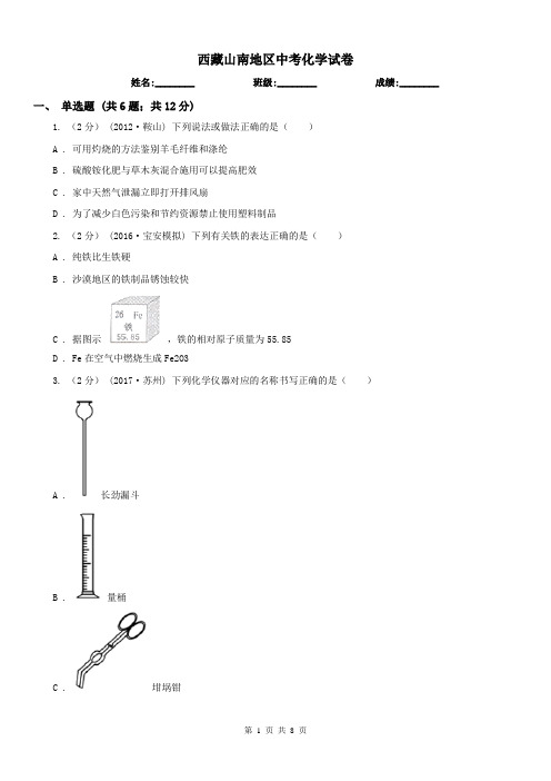 西藏山南地区中考化学试卷