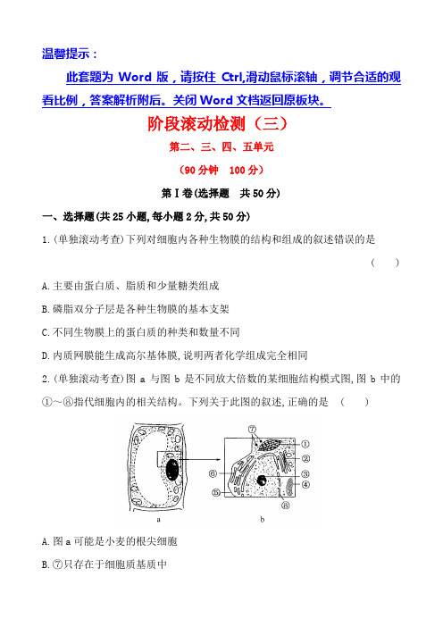 广西2014版高中生物《复习方略》阶段滚动检测(三)