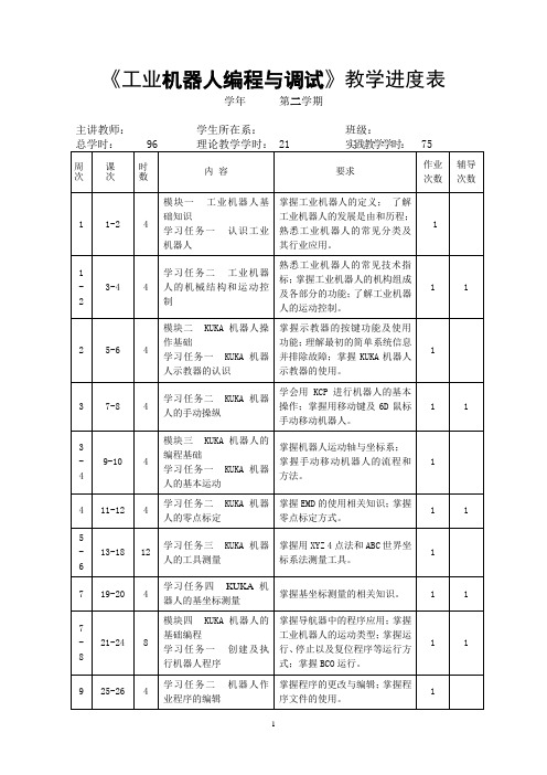 工业机器人编程与调试教学进度表