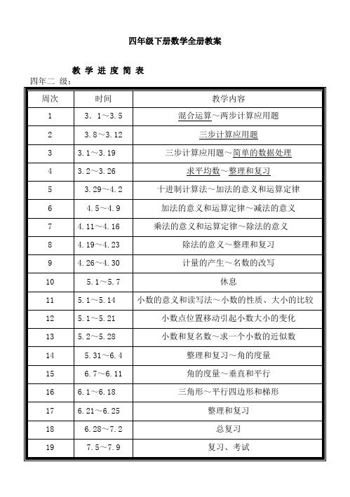 小学四年级下册数学全册先学后教当堂训练教案