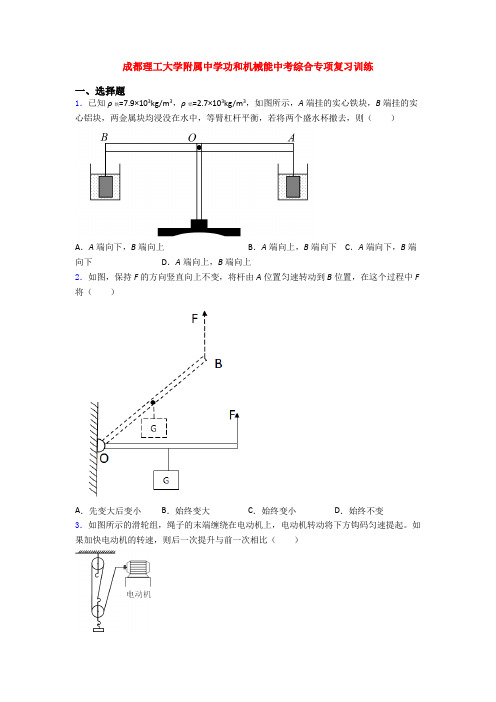 成都理工大学附属中学功和机械能中考综合专项复习训练