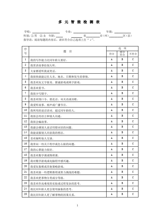 多元智能检测表120