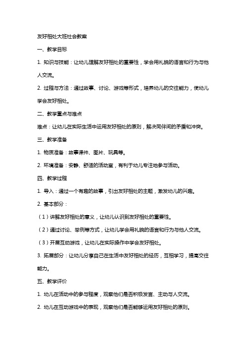 友好相处大班社会教案