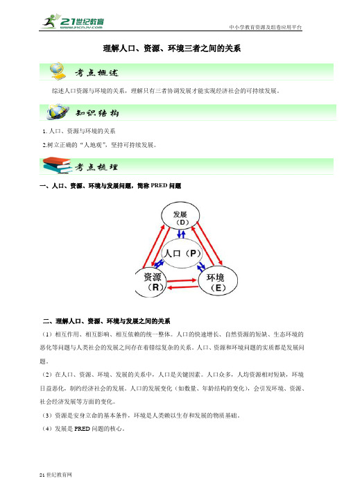 社会思品中考一轮复习学案 考点32人口资源环境的关系（原卷版解析版）