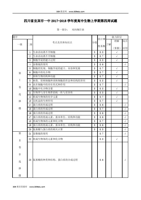 四川省宜宾市一中2017_2018学年度高中生物上学期第四周试题