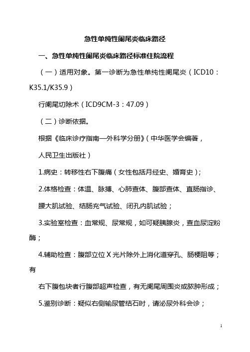 急性单纯性阑尾炎临床路径表(医师版)