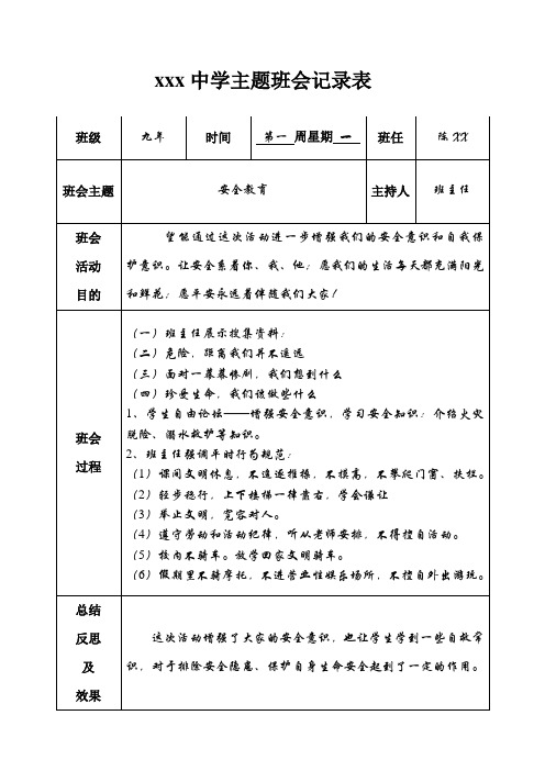 2016-2017主题班会记录表