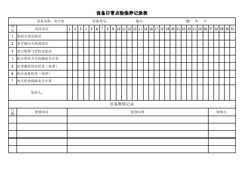 真空泵日常点检保养记录表