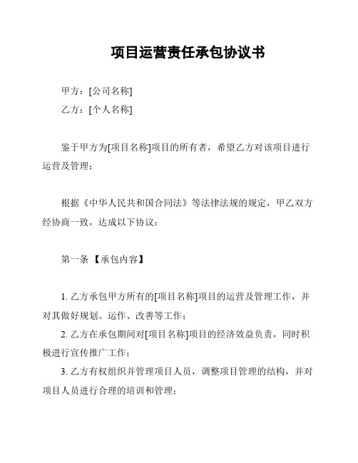 项目运营责任承包协议书