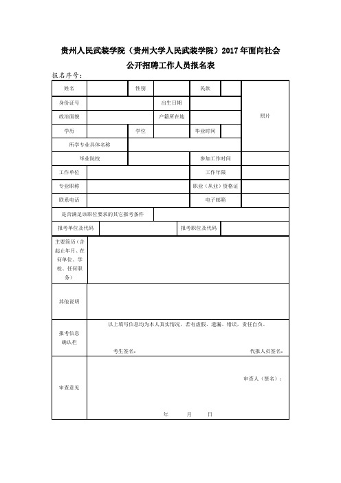 贵州人民武装学院(贵州大学人民武装学院)2017年面向社会