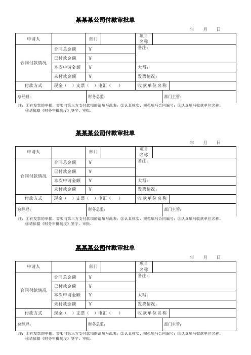 公司付款审批单